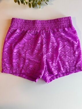 Cat & Jack Girls Pink Crochet Swim Cover-Up Shorts | Beach Cover Up | Size M (8)